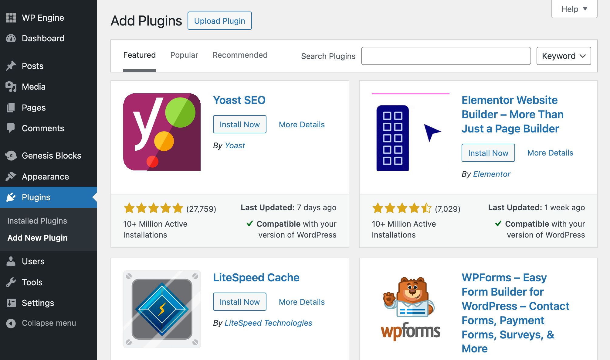 The plugins page with the “Add New Plugin” button at the top.